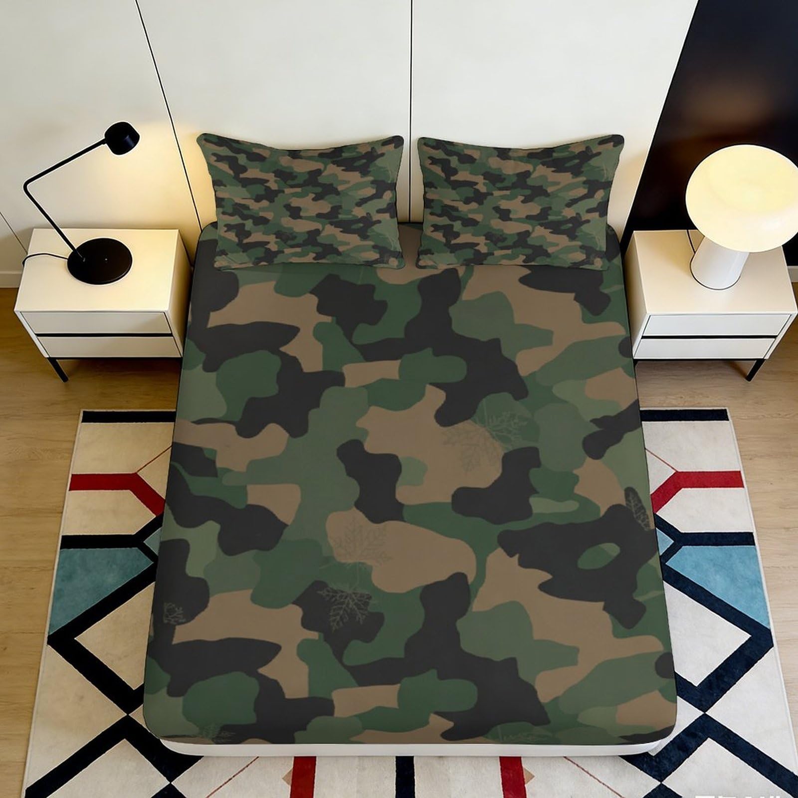 3D Printed Camouflage Fitted Sheet Microfiber Soft Breathable Army Pattern Mattress Cover for Bedroom Dorm Decor 90x200x25cm