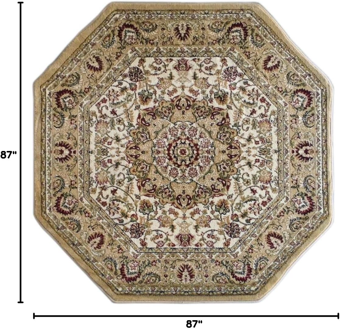 Traditional Octagon Area Rug Design Bellagio 401 Ivory (7 Feet 3 Inch x 7 Feet 3 Inch)