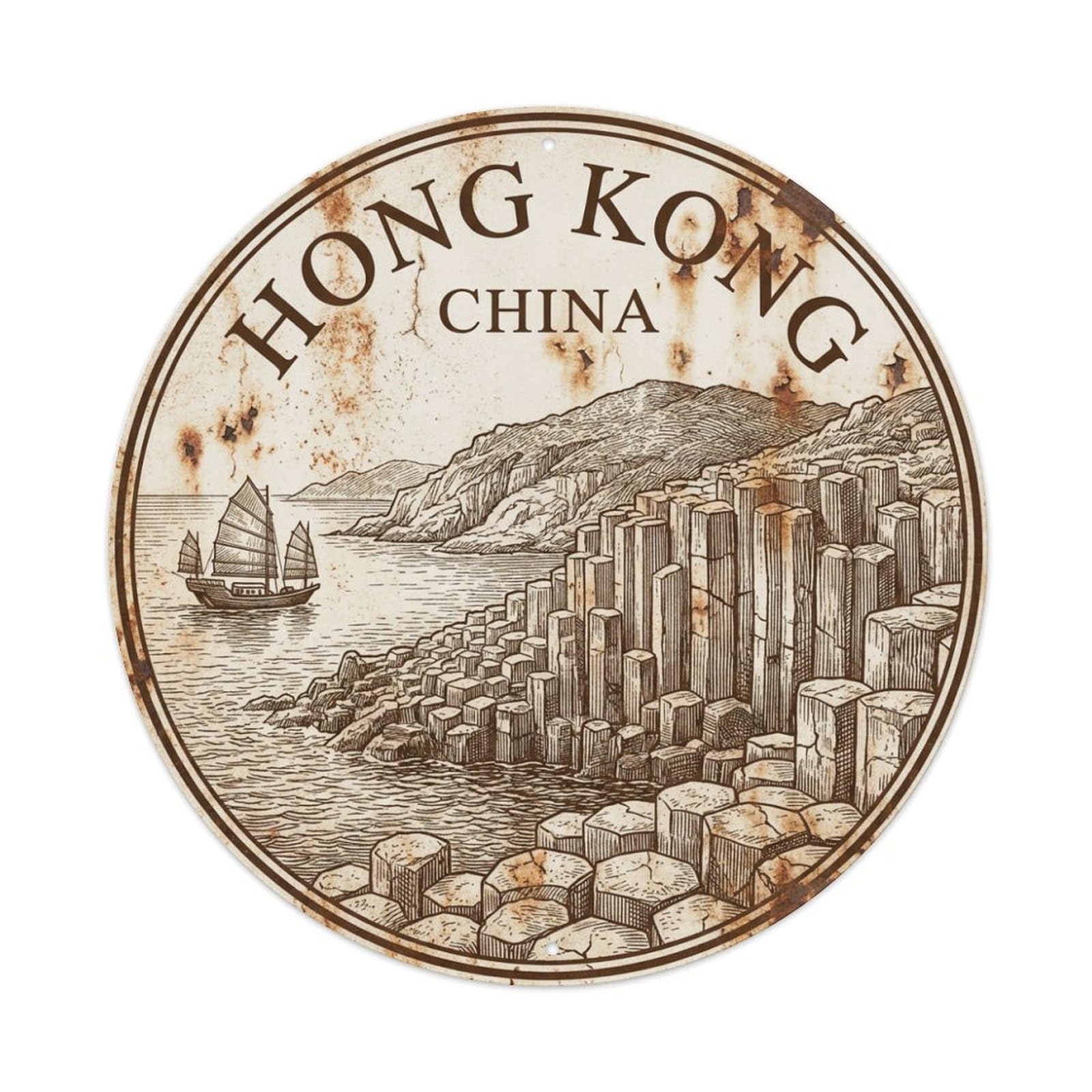 Vintage Travel Hong Kong China Explorer Metal Tin Sign