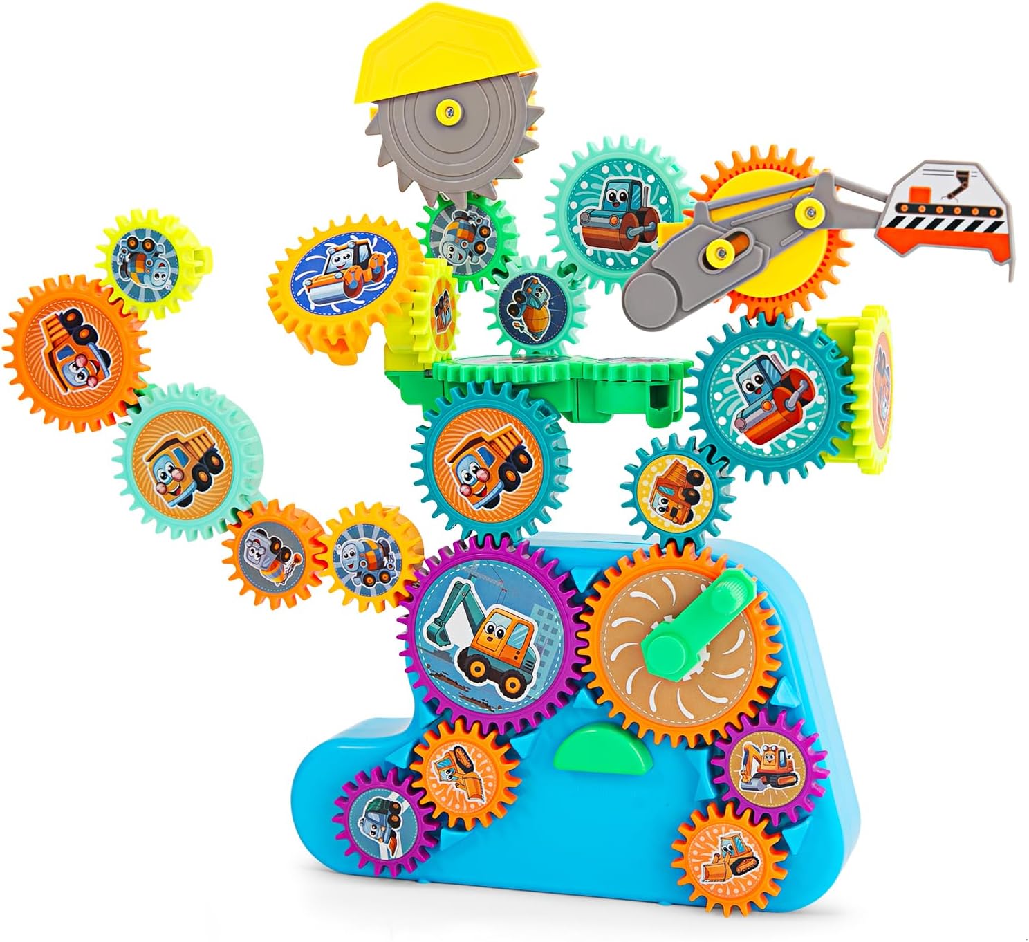 Toy Interlocking Gear Sets Kids Creative Learning Building Blocks 18Pcs Educational Construction Toy Electric Manual Dual Mode Versatile Gear Playset Gift for Boys Girls