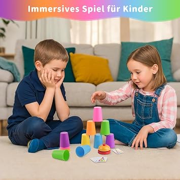 Stacking Cups Speed Cups Game - Colour Stack Game with 12 Speed Cups 50 Cards and 1 Bell Call Quick Stacks Cups Adults Stacking Training Stacking Cups Speed Party Toy
