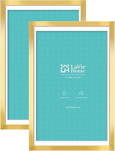 LaVie Home Marcos de fotos de 12 x 18 pulgadas (paquete de 2), marco de diseño simple para fotos de 11 x 17 pulgadas con paspartú, formatos