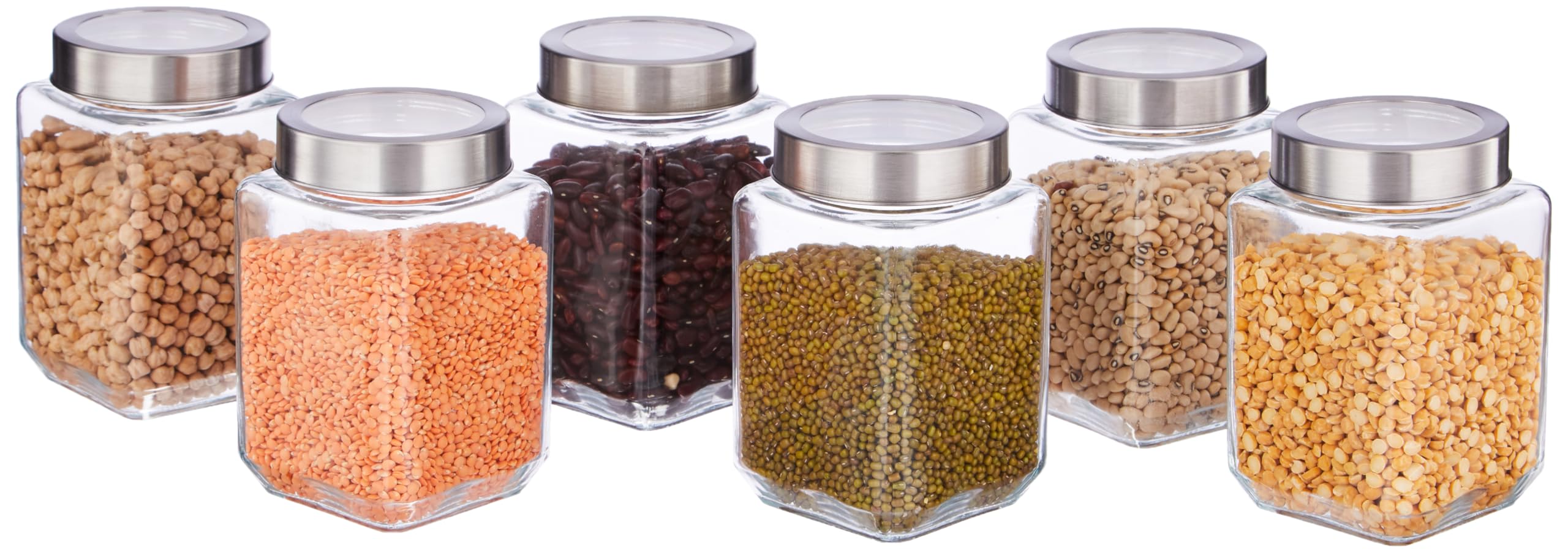 Amazon Brand - Solimo - Set of 6 Glass Jars - 650 ml - BPA-free, Airtight, Transparent