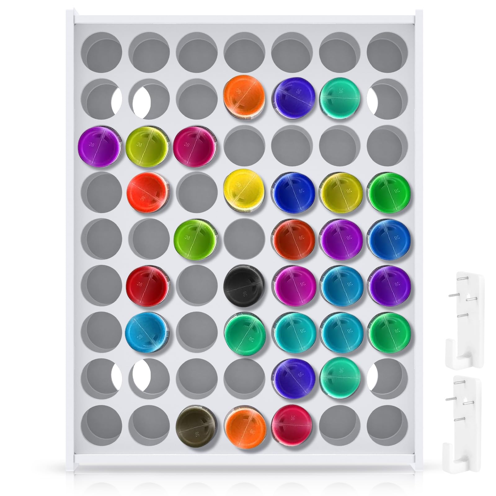 Nzwbshssp White Craft Paint Organizer 63 Holes Vertical Paint Rack Stand Wall-Mounted Paint Holder Rack Space Saving Paint Bottle Organizer Pvc Paint Rack For 2Oz Craft Paints(White)