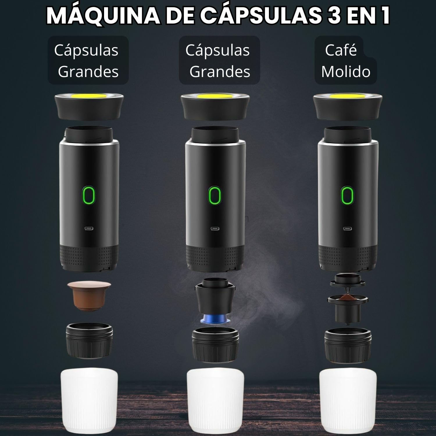 Portatile Caffettiera capsule 3 in 1 compatibile con Nespresso Dolce Gusto e Caffè Macinato - Mini macchina da caffè portatile multicapsula ideale da trasportare
