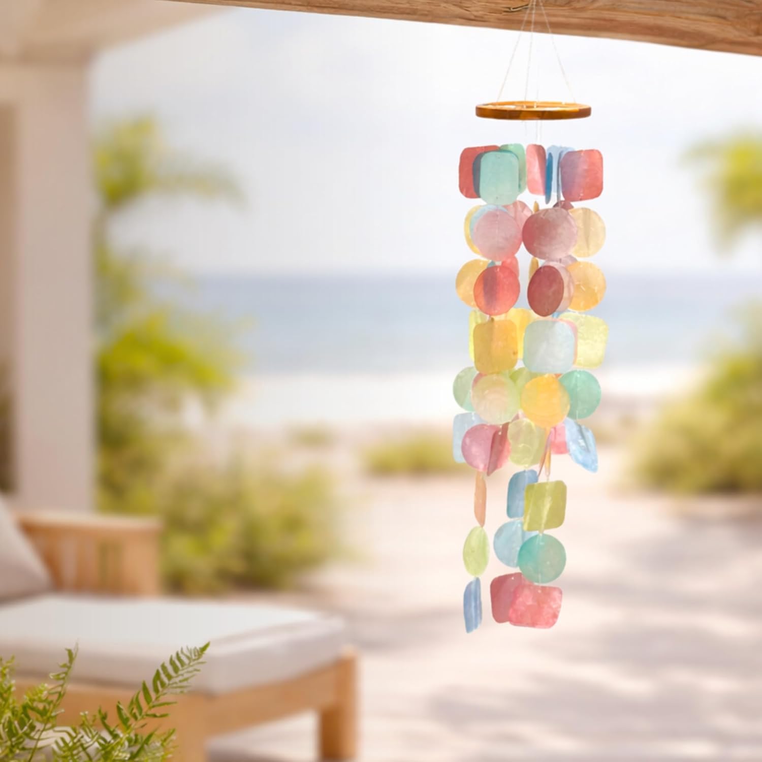 Solange & Frances Beach Wind Chimes for Outside, Beachy Home Decor, Outdoor Decorations, Sea Glass Wind Chimes, Relaxing Beach Gifts for Mom, Mother's Day Beachy Gift