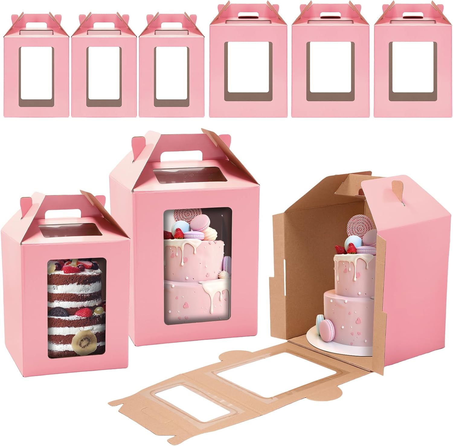 TaoBary 6 Pcs Tall Cake Boxes with Window 2 Sizes 10 x 10 x