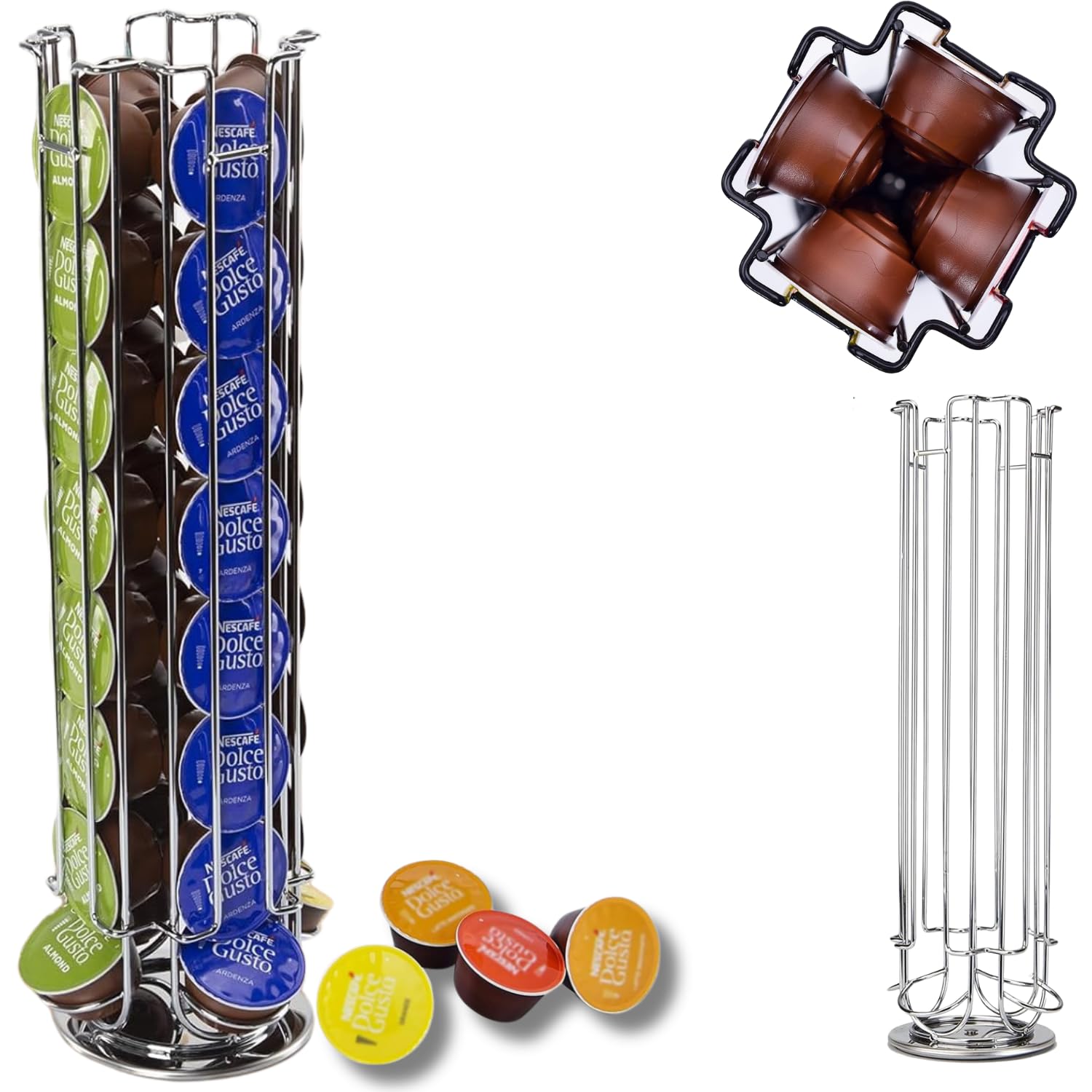 Find A Spare Silver 32 Coffee Capsule Holder Pod Rack Stand Rotating 360 Degree For Nescafé Dolce Gusto