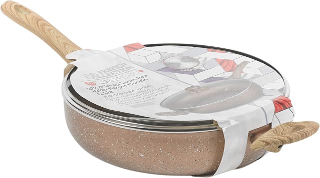 URBN-CHEF 28cm Deep Saute Pan Lidded Non Stick Ceramic Coated Induction Pot Cooking Frying (Rose Gold)