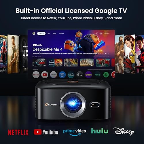 Miniatura 2 de Proyector inteligente Google TV con licencia oficial 1500 ANSI, HAPPRUN 4K Full HD Home Theater con enfoque automático, sonido Dolby, Wi-Fi