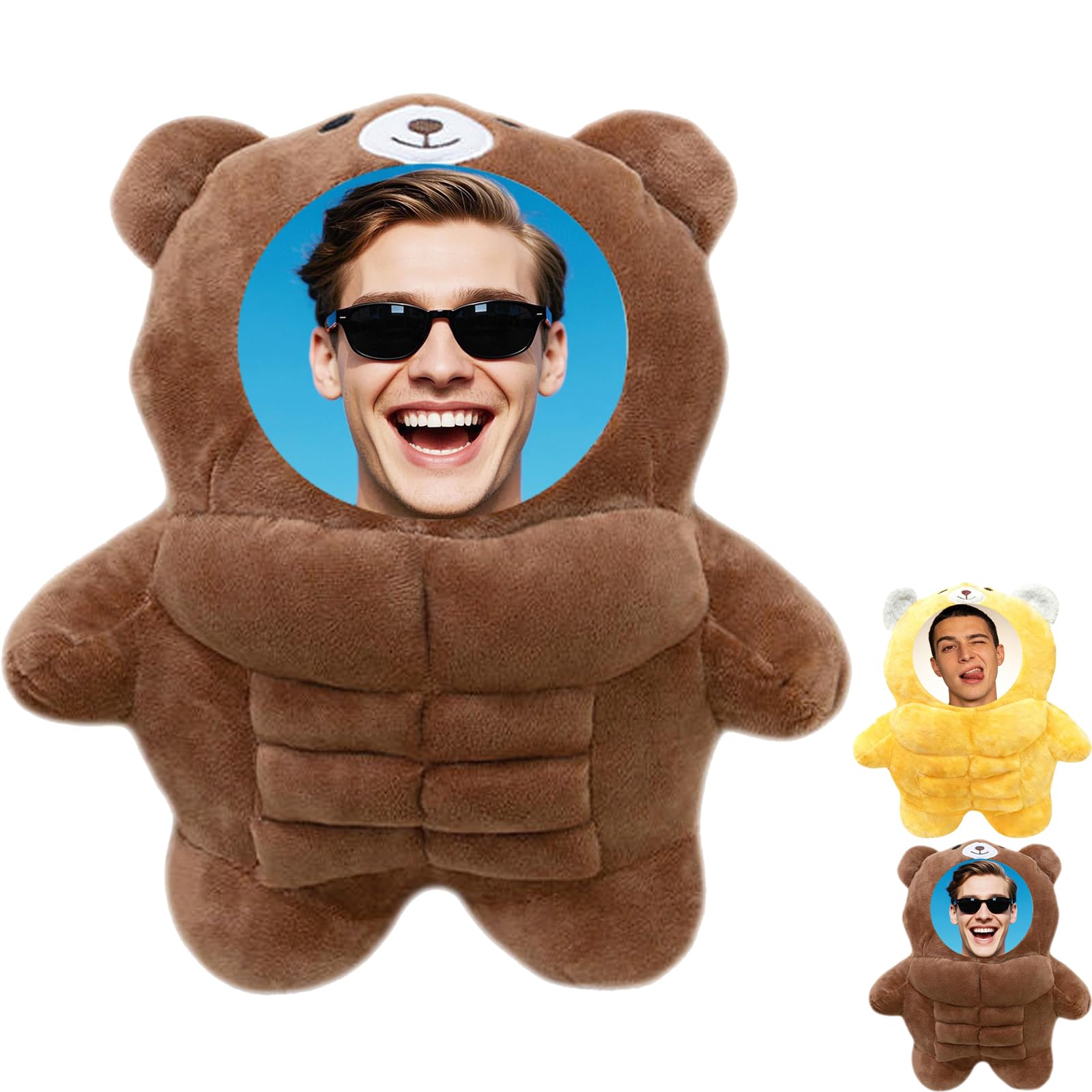 30cm Funny Custom Face Plush Pillow - Personalized Muscle Bear Decor for Sofa, Bed, or Office, Unique Novelty Gift for Adults (Brown)