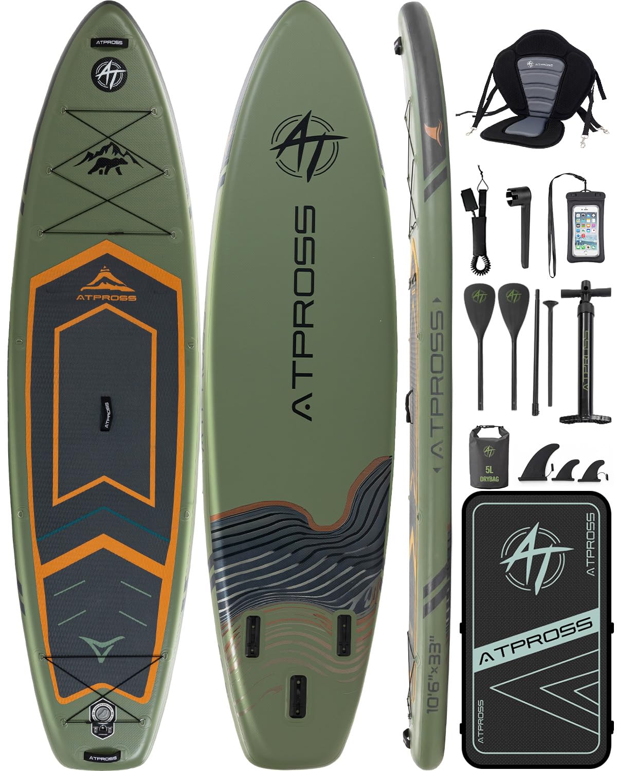 10'6''x33''Inflatable Stand Up Paddle Board, 400lbs Extra Wide Stand Up Paddleboard with Kayak Seat, Anti-Slip EVA Deck Premium SUP Accessories Kit, Non-Slip Stable Deck Boat