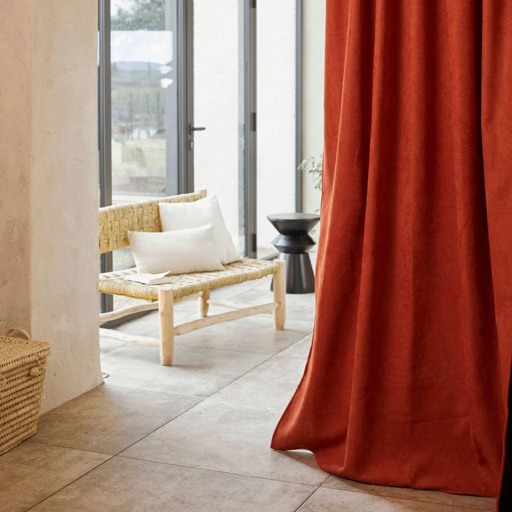 Home Maison QABANE - Rideau Thermique Phonique KONFOR - Flanelle Polyester - Occultant Isolant Froid et Bruit - Chambre Salon Bureau - 8 Oeillets - 140 x 300 cm - Terracotta