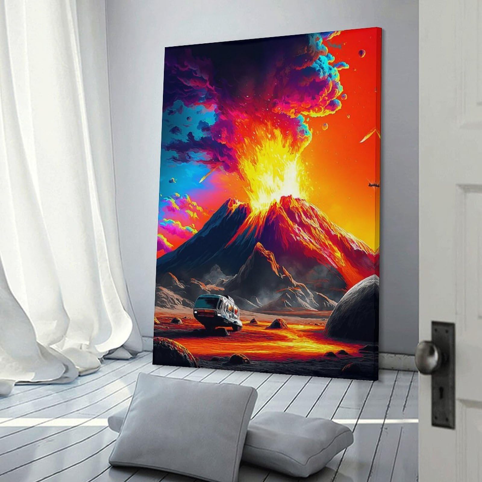 Junmoney Frame-Volcanic Eruption On Alien Planet Volcanic Eruption On Alien Planet Decorative Canvas Print 24X36inch(60X90cm), For Living Room, Bedroom Or Home Office, A Wall Art Gift For Fresh Interiors