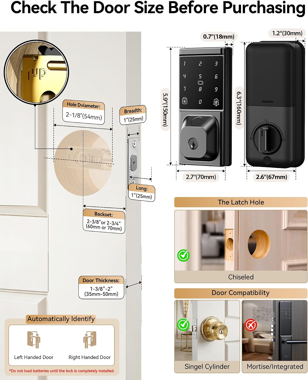 Smart Deadbolt Lock, Keyless Entry Door Lock, Fingerprint, Electronic Touchscreen Keypad, APP Control, Temporary Passcode, Auto Lock, IP54 Waterproof, Easy Install for Front Door
