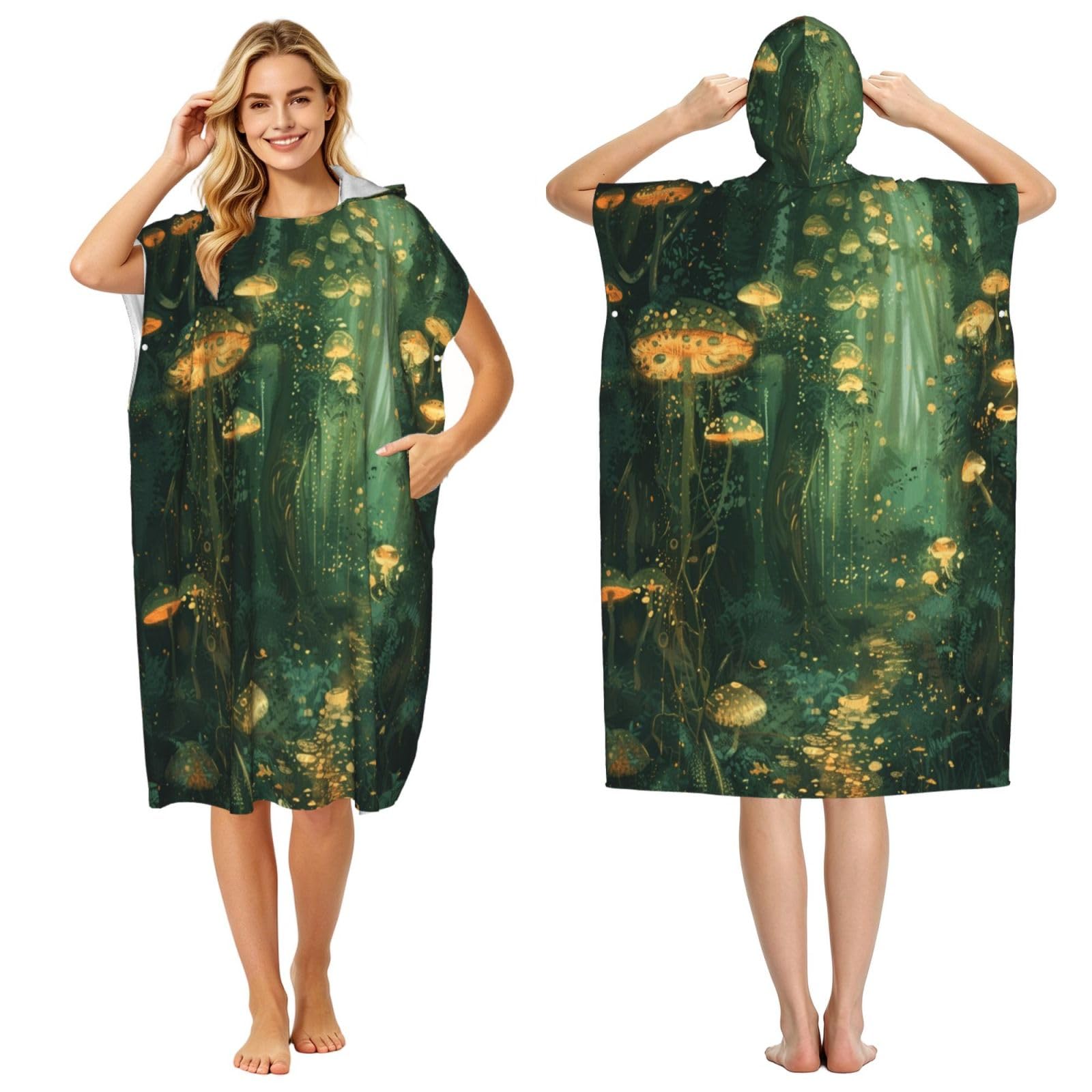 KLGRTJHK Forest Style Adult Hooded Beach Poncho Towel 43"X35"