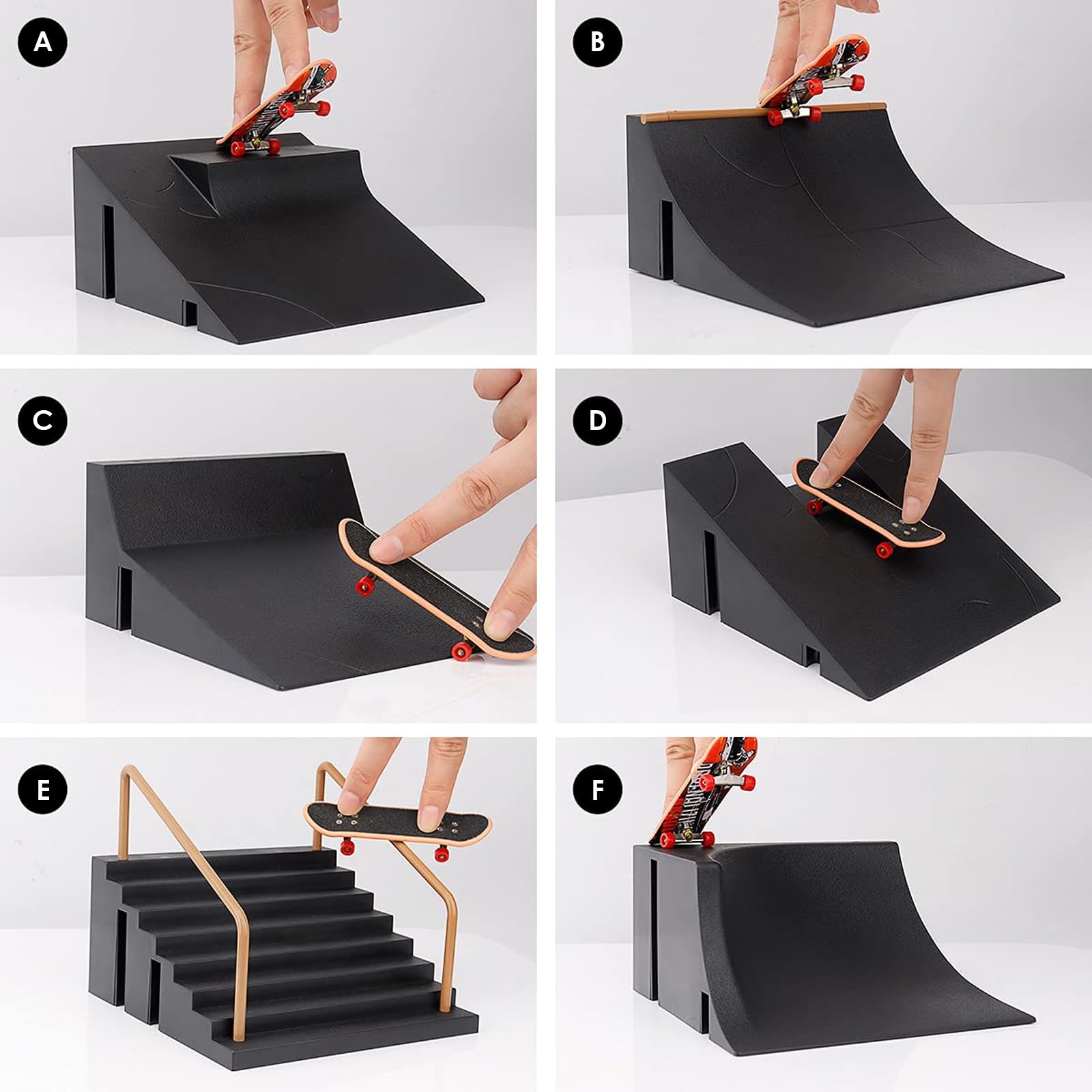 Mini Skateboard da Dita, Pista Skateboard, Mini Skate, Skateboard per Dita, Set Modulabile con 6 Ramp e Connettori, per Pratica Trick, Gioco Creativo, Regalo Bambini
