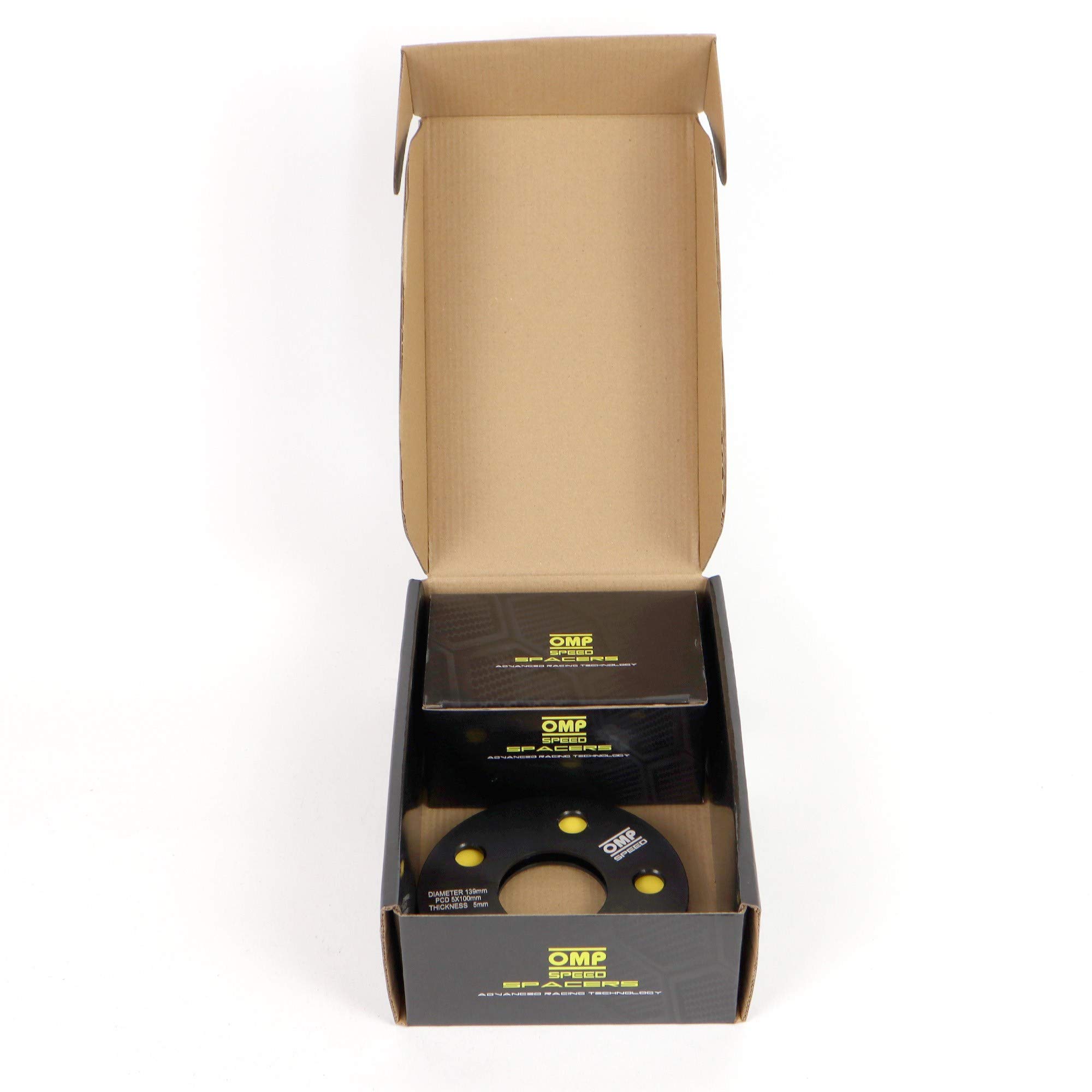 OMP Speed Jeu de 2 Élargisseurs de Voie (Entretoise de Roue) Épaisseur: 5 mm PCD: 5x100 CB: 56,1 OD: 139 Boulon x10 M14x1,5 Conique Aluminium Noir - OMPS08430501