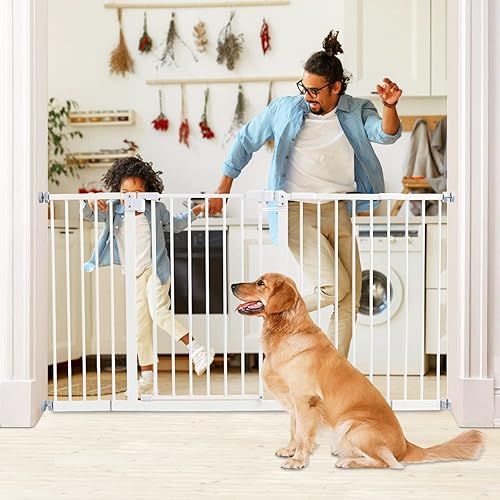 Kinfant Puerta de bebé extra ancha de 58 pulgadas incluye kit de extensión de 69 pulgadas 8 y 12 pulgadas paquete de 4 kits de montaje a presión 4