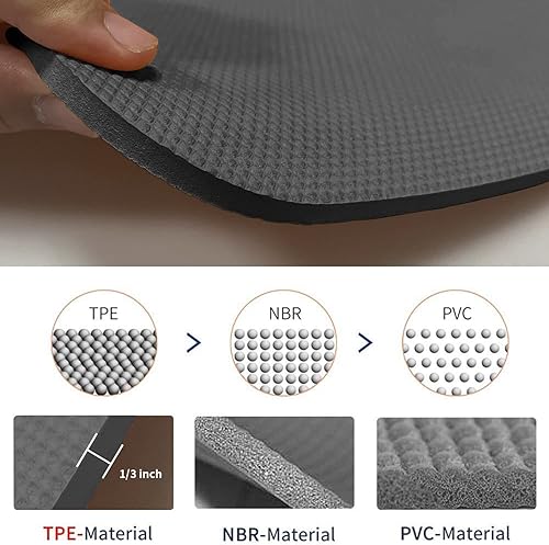 Miniatura 4 de Hatha Yoga Tapete de yoga de TPE grueso de 72 x 27 x 1/3 pulgadas, antideslizante, ecológico, tapete de ejercicio para yoga, pilates y Negro