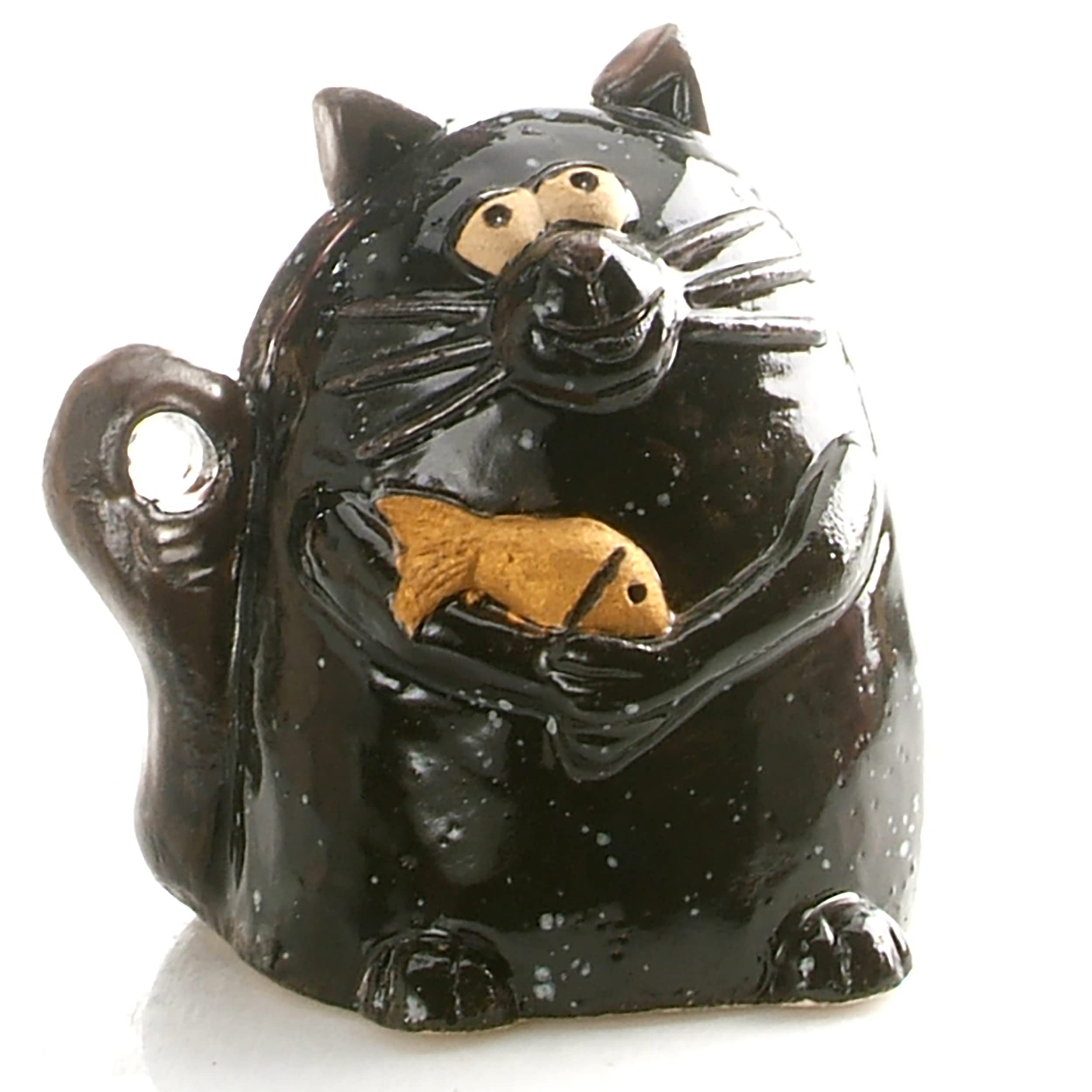 Enigmasupplies Black Enigma Supplies Good Luck Cat With Gold Fish Humorous Mischievous Cat Figurine For Cat Lovers