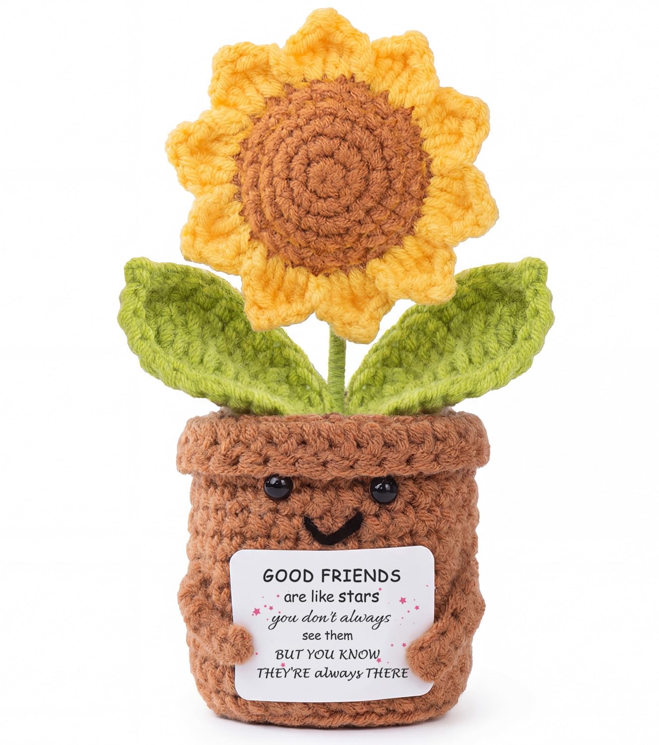 Aruigu Friendship Gifts for Women sunflower Crochet Flowers Funny Small Birthday Gift for Women Personalized Friends,Colleague,Bestie Galentines Gift Cute Stuff Desk Accessories
