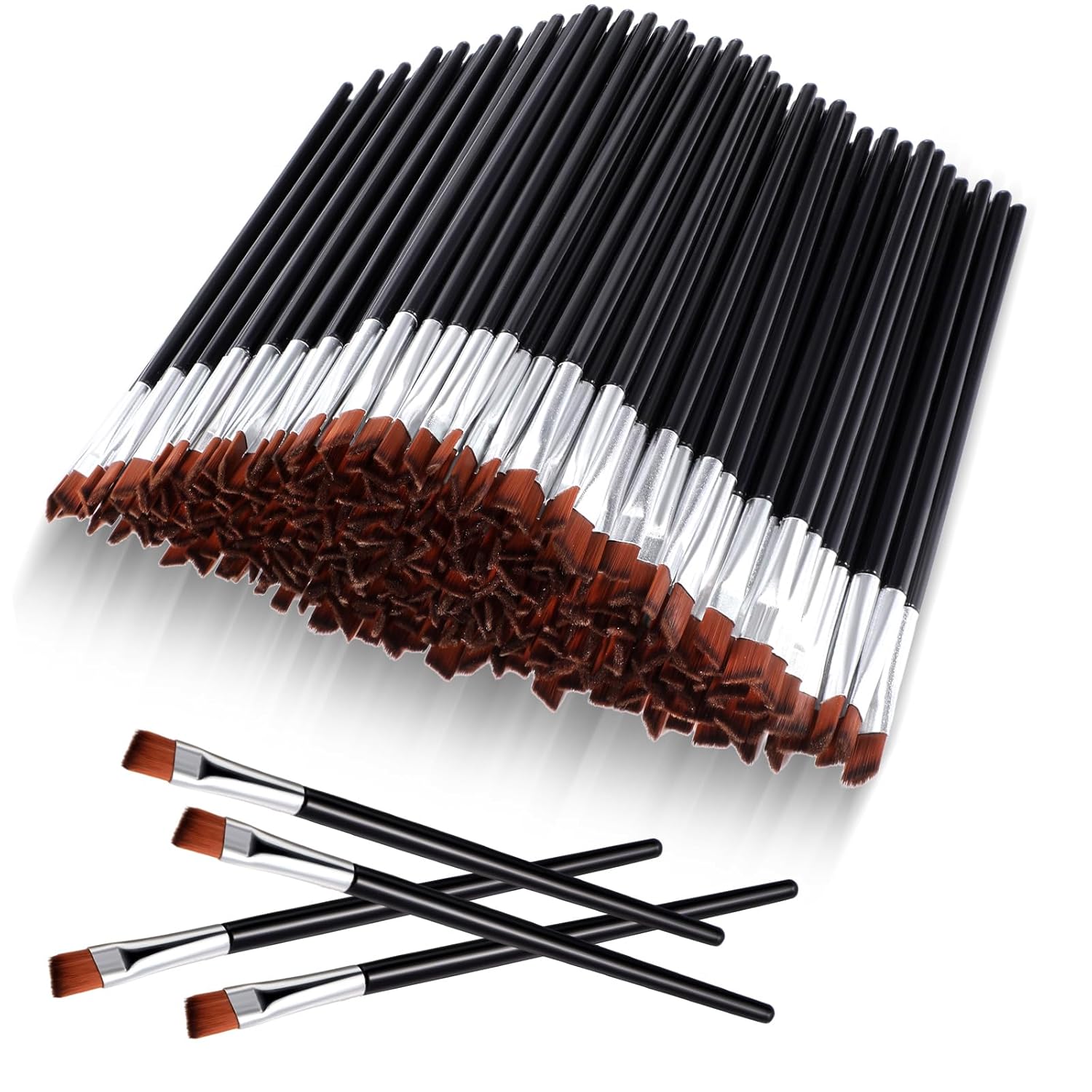 Gerrii 200 Pack Disposable Angled Eyebrow Brushes - Bulk Brow Tint Eyeliner Makeup Tools for Salons, Estheticians & Travel (Silver)