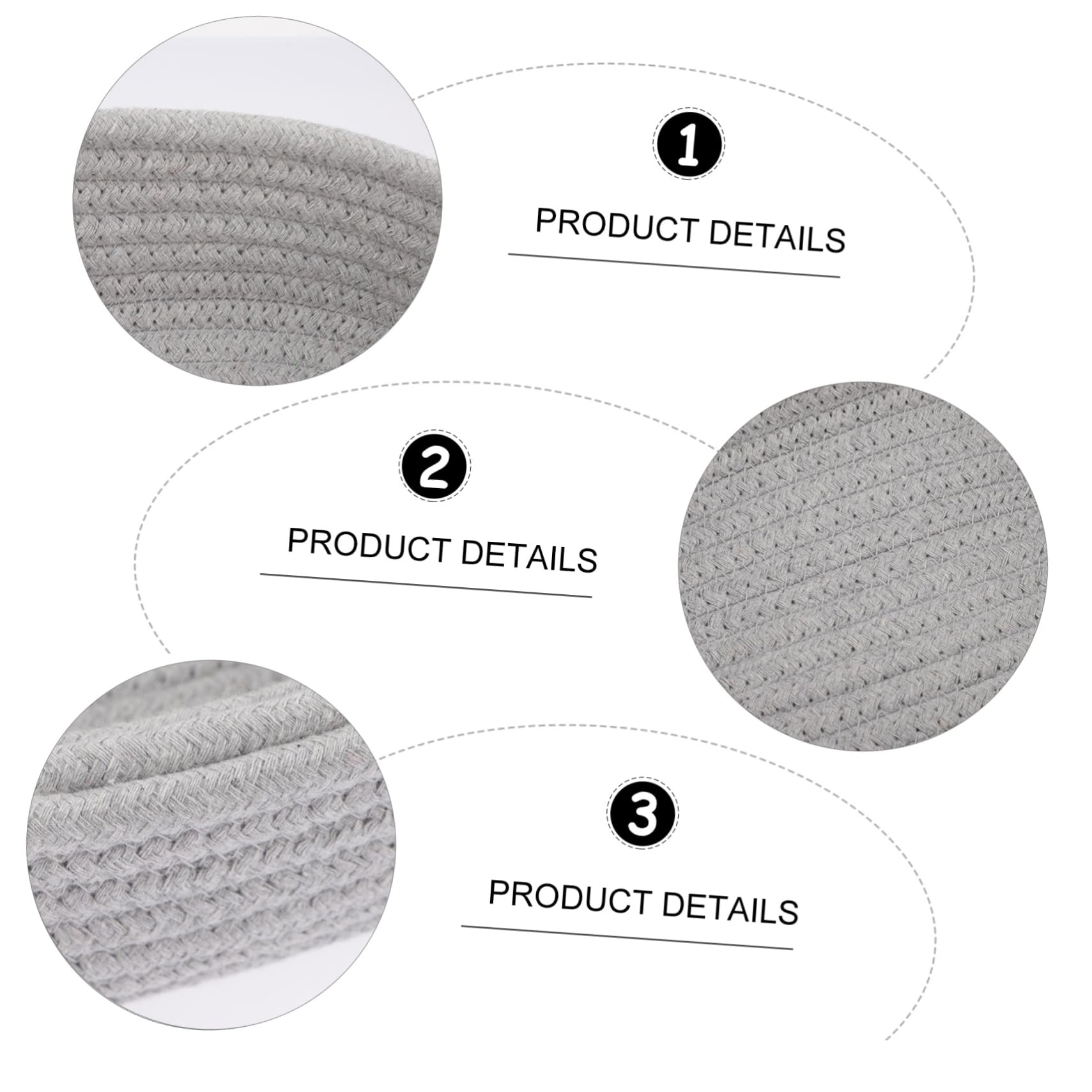 HONMEET 3Pcs Cotton Rope Storage Baskets Woven Desktop Sundries Organizer Stylish Grey Bins for Nursery Bathroom Living Room Easy to Clean