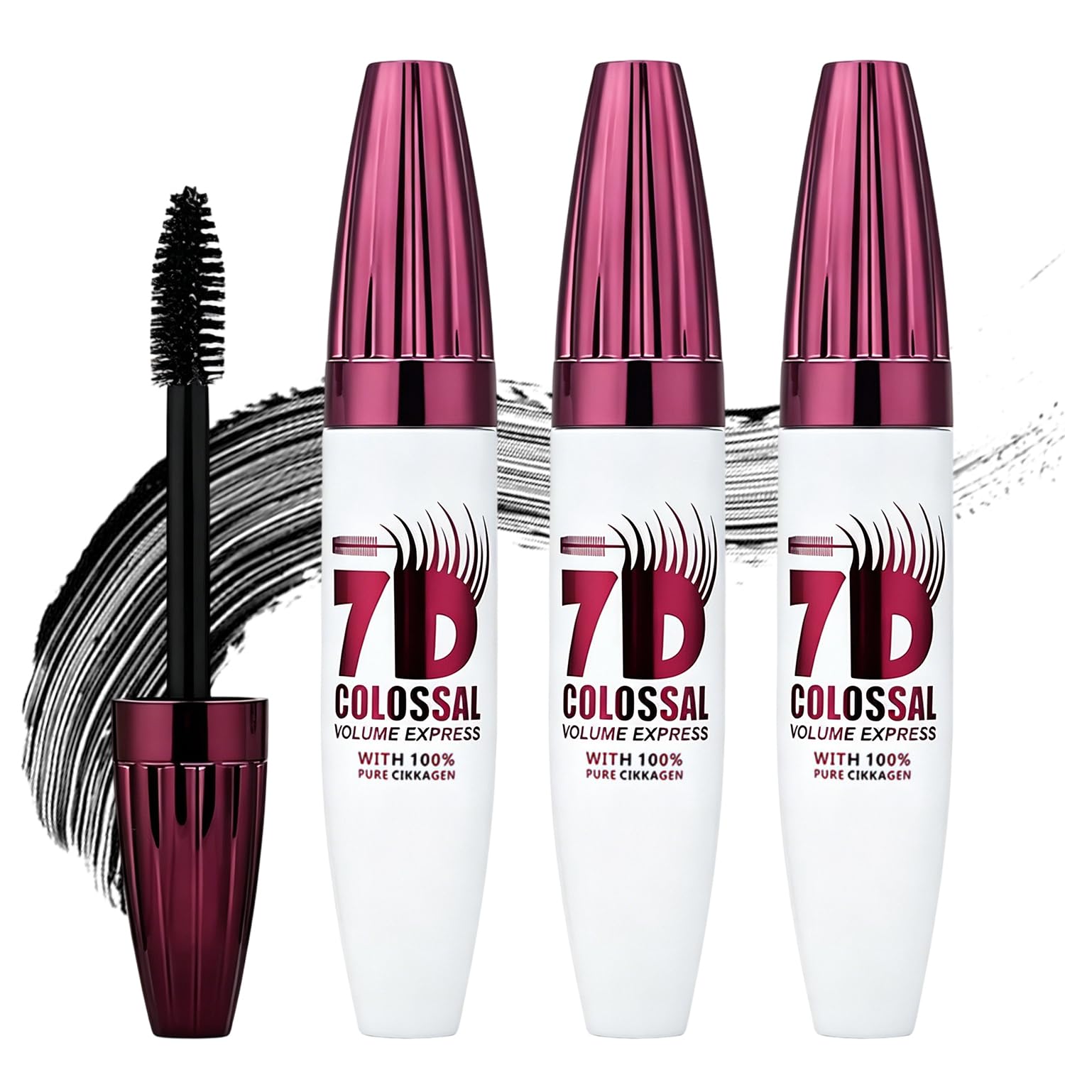 3 Packs 7D Waterproof Mascara, Long-Lasting & Buildable Volume, Natural Length, Exquisitely Full Lashes, Smudge-Proof, Thickening Eye Makeup for Defined Curl, 0.35 oz