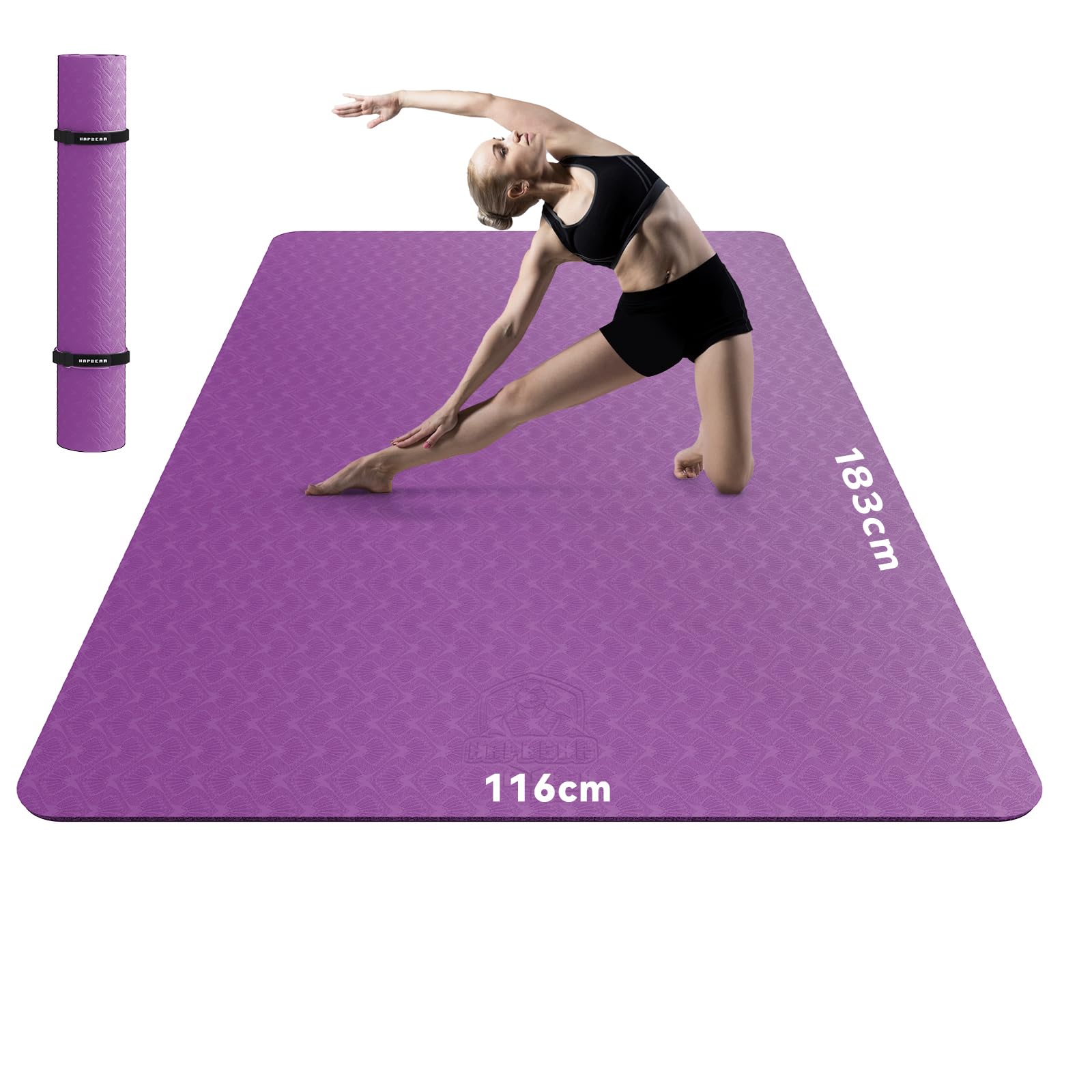 HAPBEAR Yogamatte XXL- Extra Groß Breit Yoga Matte, Sportmatte Fitnessmatte Rutschfest 198cm x137cm/183cm x122cm/183cm x116cm,Ultra Haltbar, Gymnastikmatte für Pilates, Gym, Zuhause, Workout