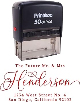Printtoo Personalized Red Self Inking Address Custom Future Mr Mrs Rubber Stamper-68 x 30 mm