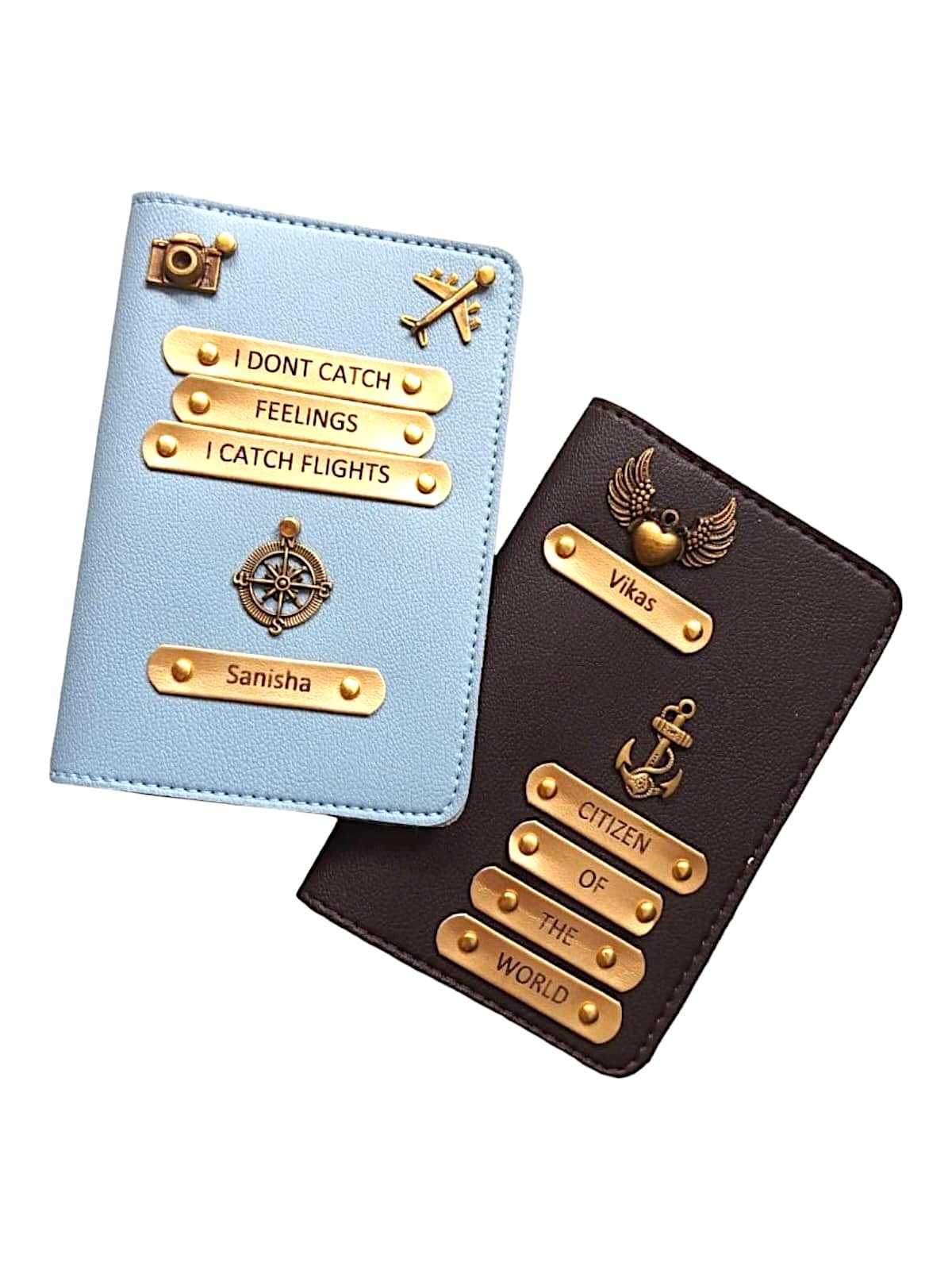 Trendy Passport Cover with Name and Charm Combo Pack| 2 in one Pack Passport Holder| Best Caption Design with Name and Charm Sky Blue & Brown-image-19