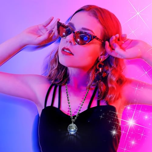 Miniatura 8 de Henoyso 24 collares de bola de discoteca LED con luces LED de Mardi Gras, collares de cuentas de discoteca de los años 70, collares de disfraces