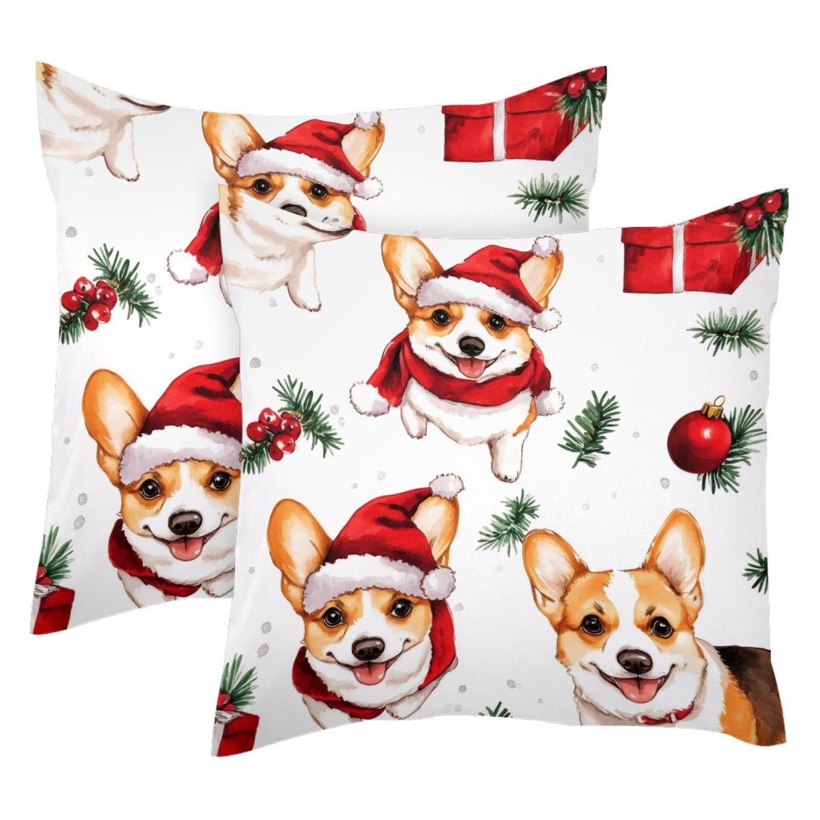 Housse de coussin en velours pour canape et chambre motif Corgis Bells ambiance cocooning