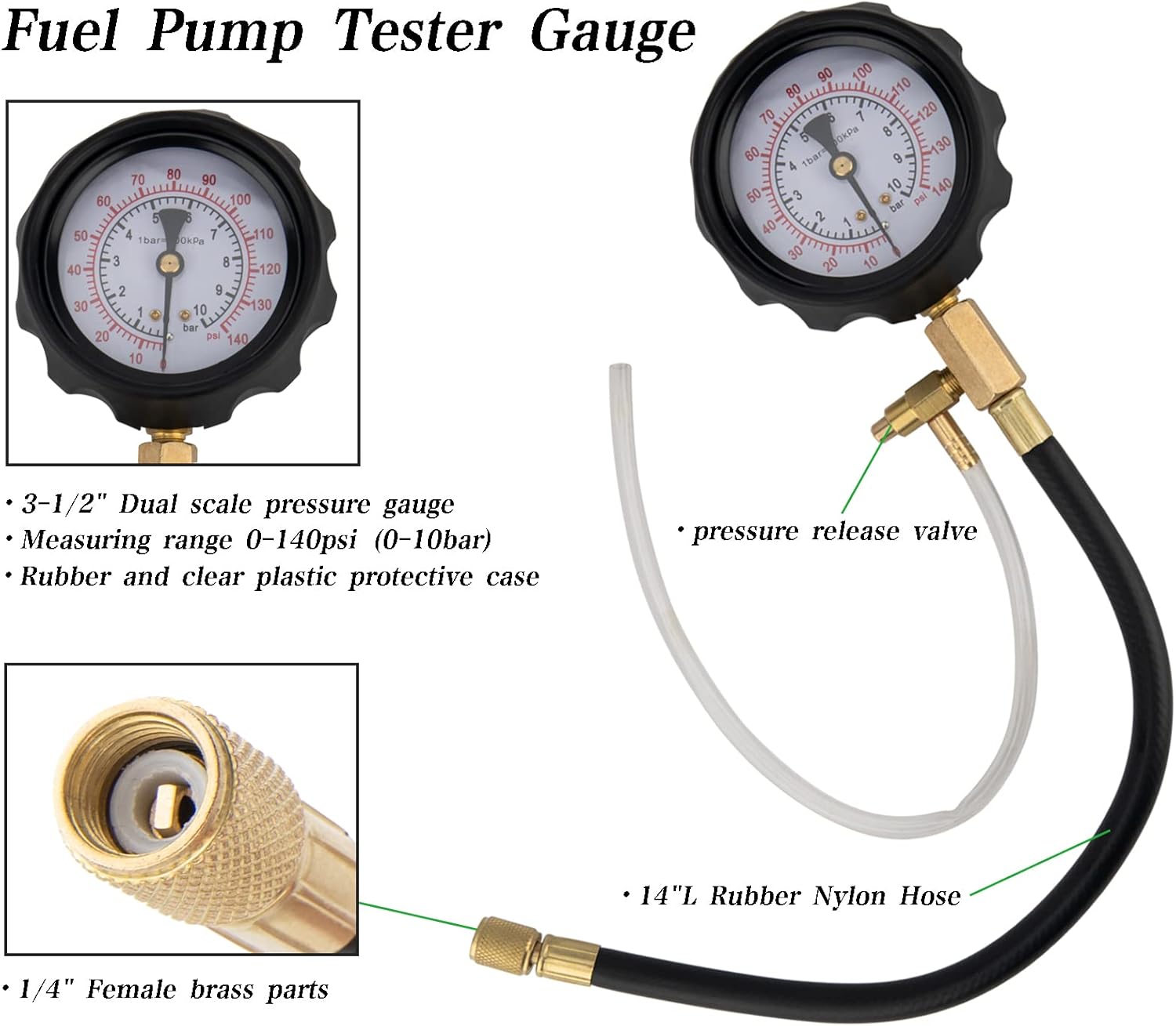 Fuel Pressure Test Kit (0-140Psi), Fuel Injection Pump Pressure Tester Gauge Kit for Auto Truck Car Motorcycle (Not for Diesel Vehicles) TU-114 Fuel Pressure Tester Kit, Fuel Pressure Gauge Kit : Automotive