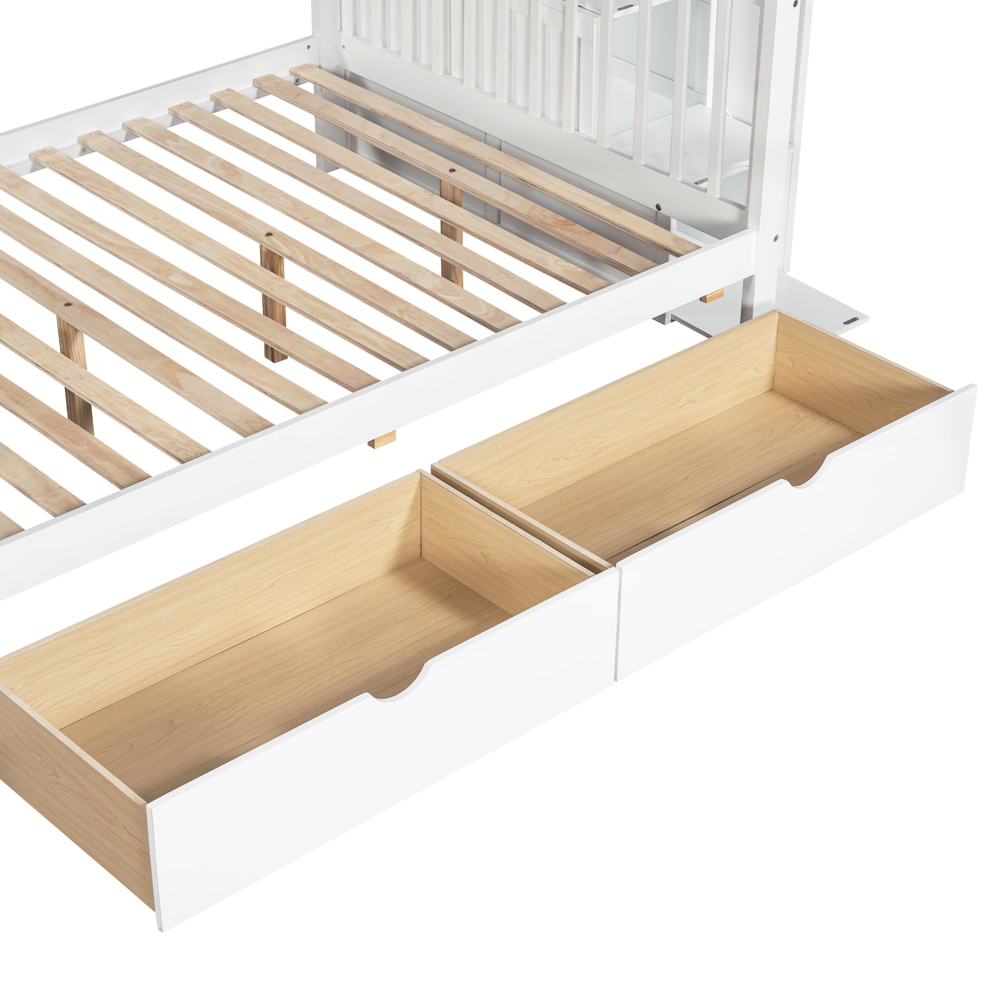 ZYLOYAL10 Kinder-Etagenbett, Doppelbett, 90 * 200, 140 * 200CM Multifunktionales Kinderbett, mit Tafel und Schubladen, ohne Matratze, Weiß,
