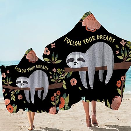 Amazon Com Sleepwish Lindo Patron Floral Perezoso Toalla De Playa Con Capucha Bebe Perezoso Arbol Rama Negro Verde Con Capucha Toallas De Bano De Secado Rapido Dibujos Animados Animales Regalos Adultos 1 Pieza