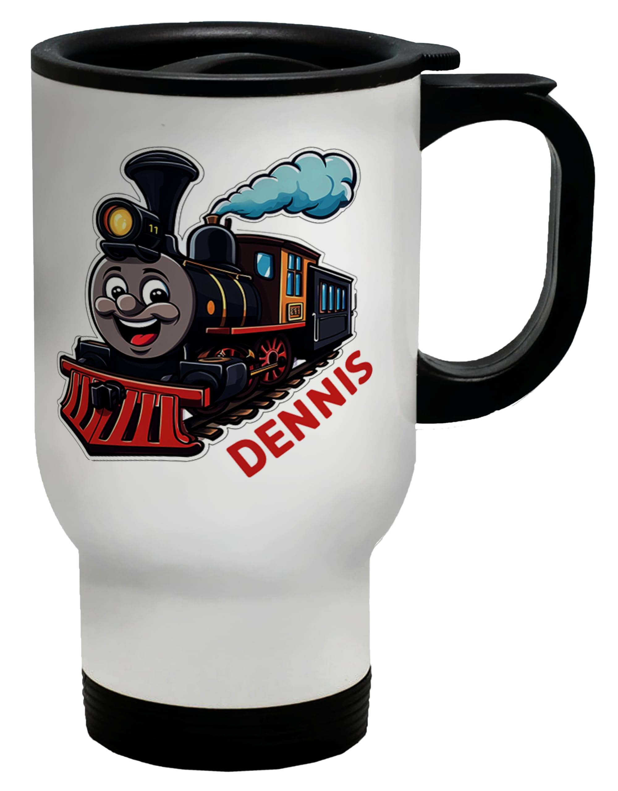 Shopagift Personalised Steam Train Travel Mug Choo Choo Railway Track Stainless Steel 14oz Cup