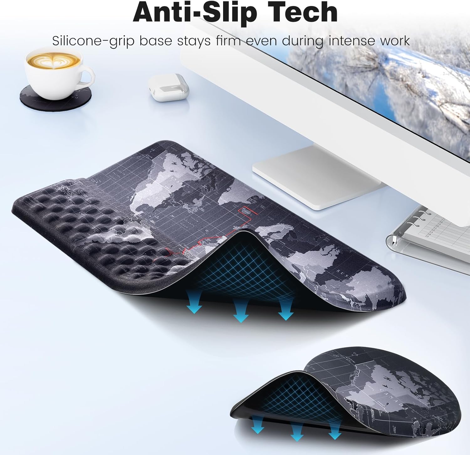 Ospelelf Ergonomic Mouse Pad and Keyboard Stand Wrist Rest Set, Memory Foam Comfort, Pain Relief for Typing, Office Desk Accessories, Map