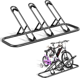 Mr. IRONSTONE 3-Bike Floor Rack - Heavy-Duty Garage Storage Stand for Mountain, Road & Kids Bikes, Indoor/Outdoor Black