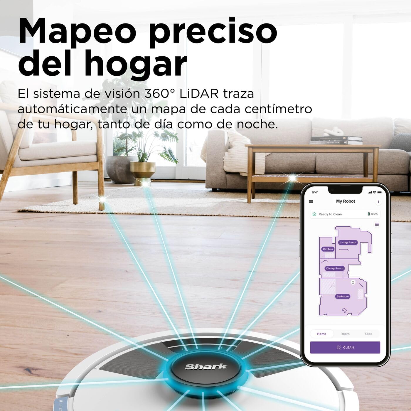 Shark Matrix Plus, Robot Aspirador y Mopa 2 en 1, Blanco, RV2620WAEUWH | Vaciado Automático, Mapeo LiDAR y Tecnología CleanEdge, para Alfombras, Suelos y Pelo de Mascotas, Autocarga, WiFi/App