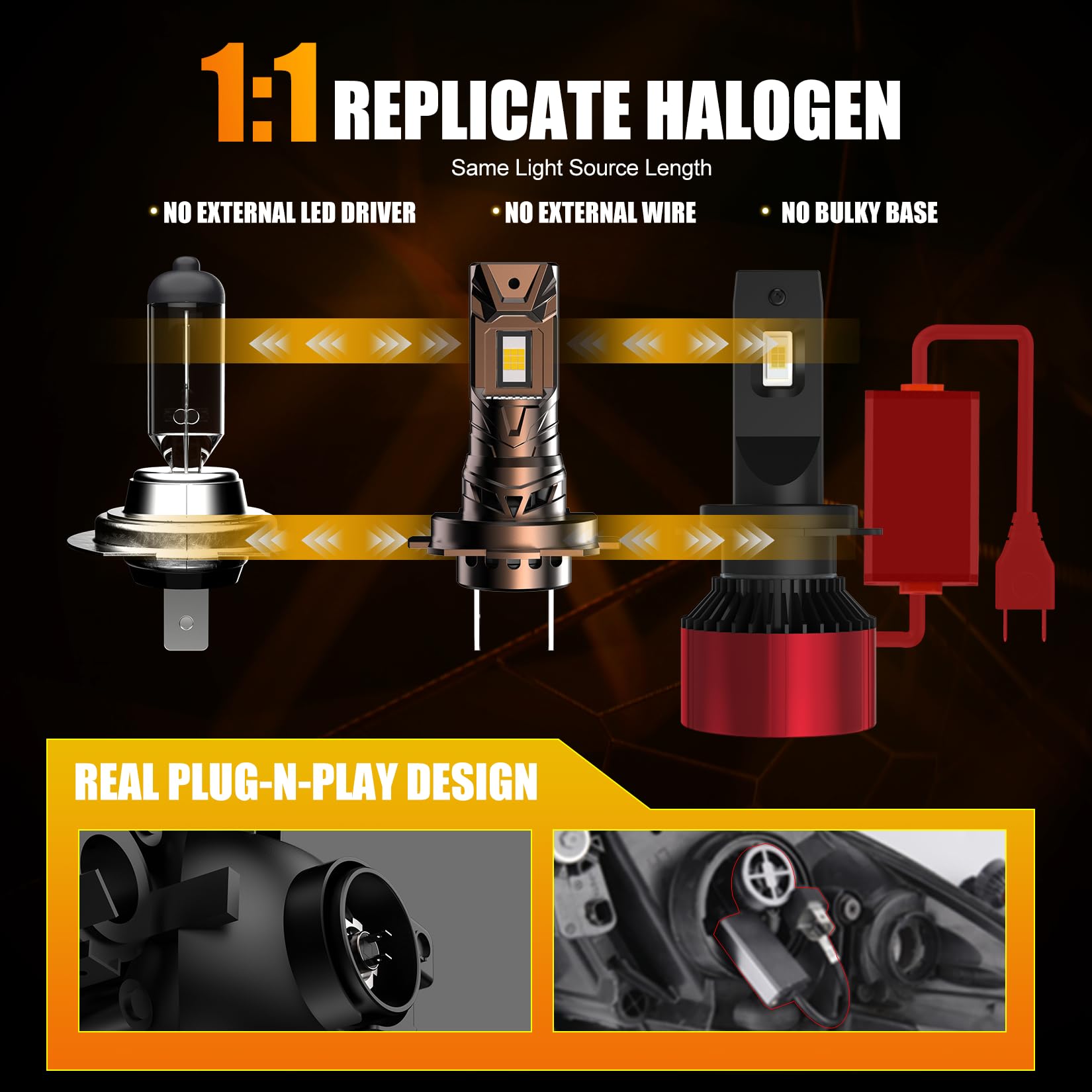 H7 - Lampadina LED per fari, 32000 lm, 6500 K, 100 W, con ventola, misura 1:1, impermeabile IP68, installazione plug and play, facile installazione, confezione da 2 (H7)