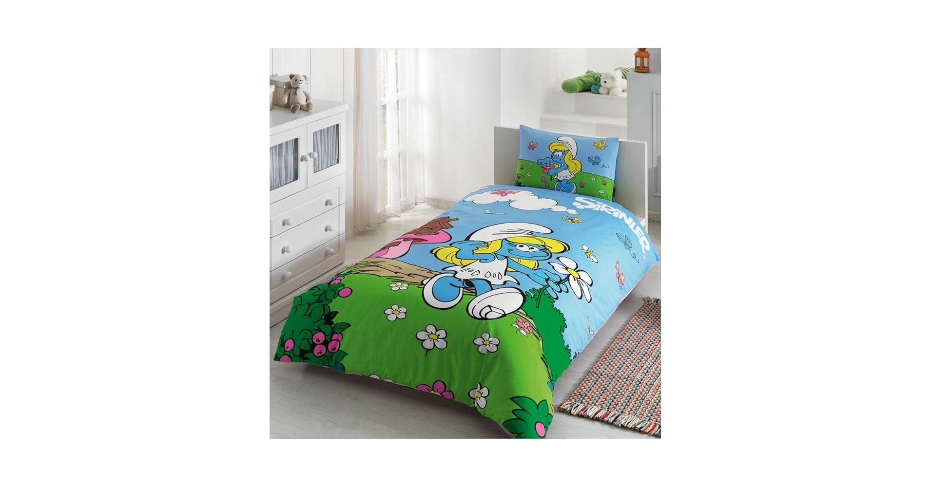 SMURFS シングル　寝具セット Amazon｜スマーフ・ビレッジの子供用シングルサイズ3ピース100