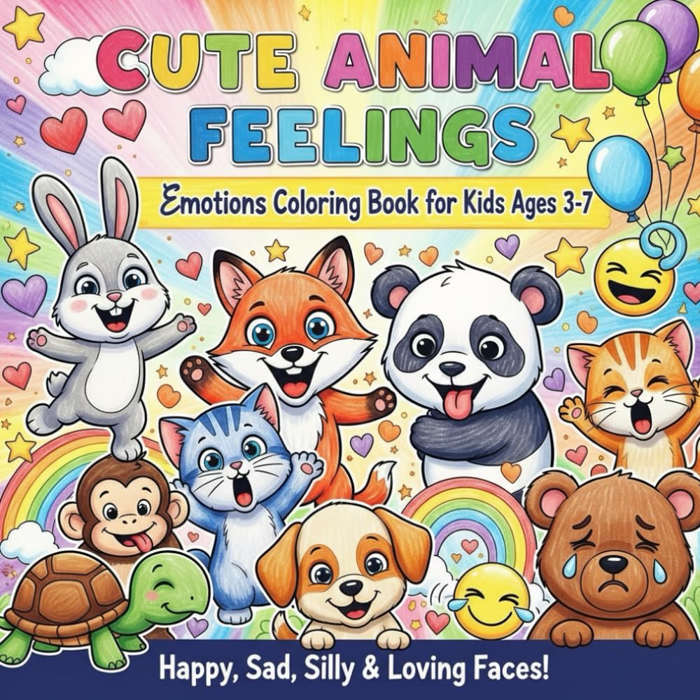 Cute Animal Feelings: Emotions Coloring Book for Kids Ages 3-7 – Happy, Sad, Silly & Loving Faces with Bold Easy Designs