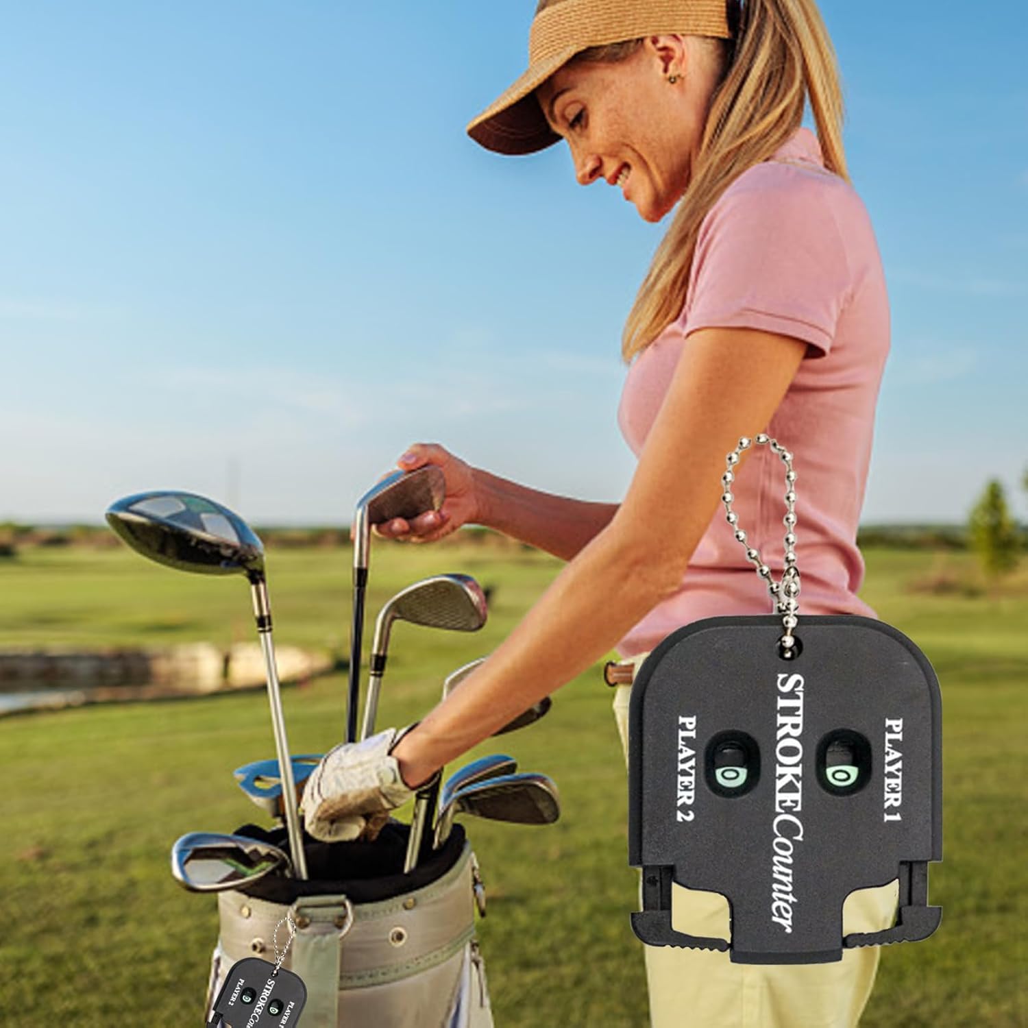 2 sztuki liczników punktów golfowych, licznik uderzeń, licznik uderzeń graczy golfowych, przenośny licznik uderzeń, do golfa score z łańcuchem do kluczy, licznik wyników