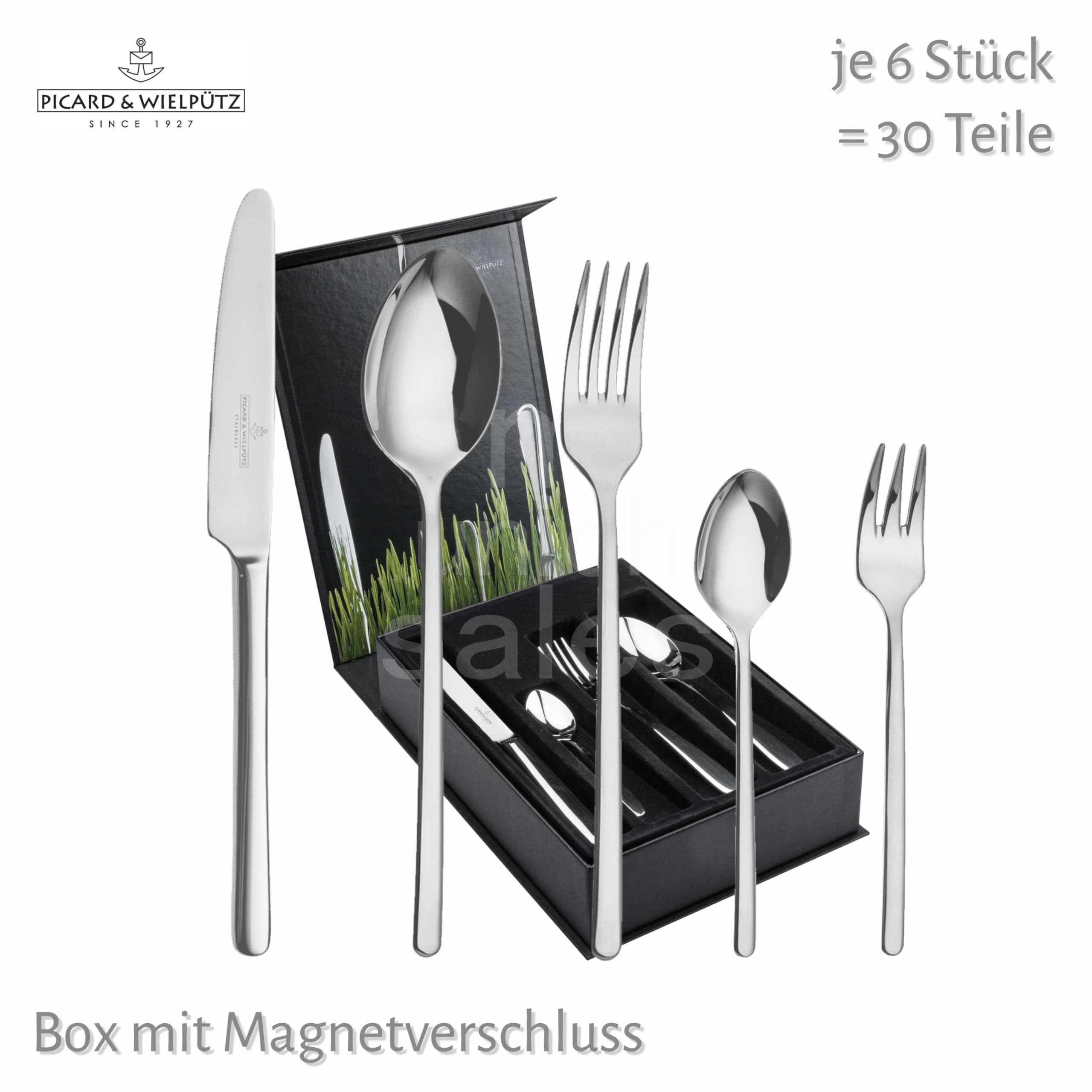 Set di posate da 30 pezzi della serie Ventura 6108 di Picard & Wielpütz in scatola regalo nera con chiusura magnetica
