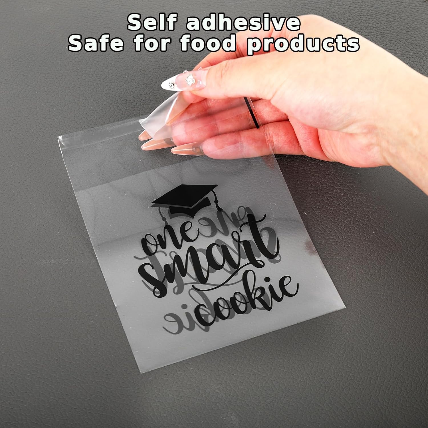 Whaline 320 Pcs 2026 Graduation Self Adhesive Treat Bags One Smart Cookie Cellophane Gift Bags Clear Candy Bag Plastic Goodie Bag for Congrats Grad Party Snack Cookie Packing Supplies
