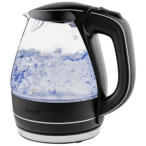 OVENTE Electric Kettle, 1.5L Borosilicate Glass Countertop Water Heater and Boiler for Coffee or Tea, BPA-Free, Auto Shut-Off, Boil-Dry Protection, Removable and Washable Spout Filter, Black KG83B - Black