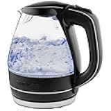 OVENTE Electric Kettle, 1.5L Borosilicate Glass Countertop Water Heater and Boiler for Coffee or Tea, BPA-Free, Auto Shut-Off, Boil-Dry Protection, Removable and Washable Spout Filter, Black KG83B