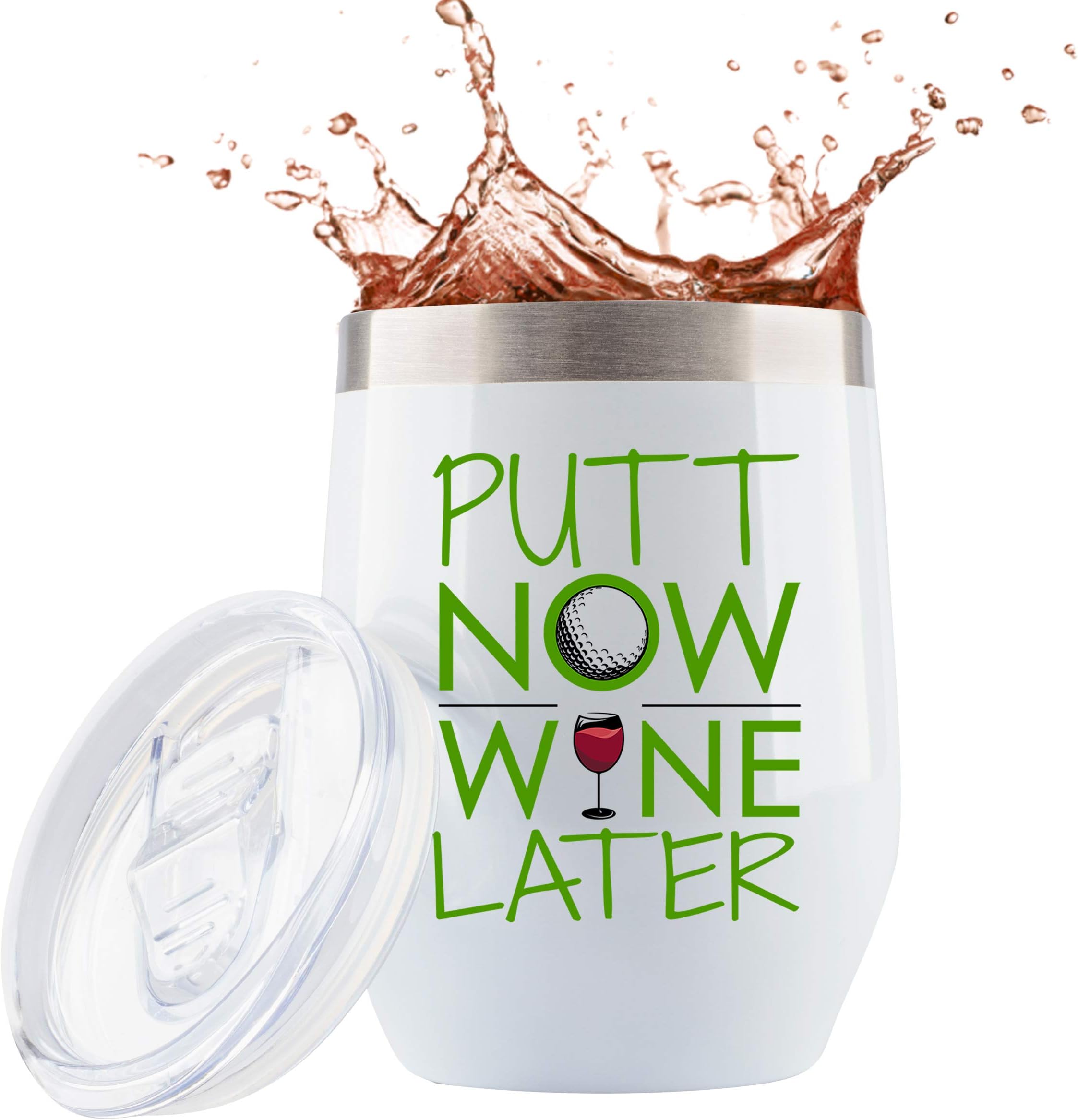 JENVIO Golf Gifts for Women | White Stainless Steel Wine Tumbler Sliding Lid and Straw | Funny Female Themed Stuff for Golfers (12 Ounce)